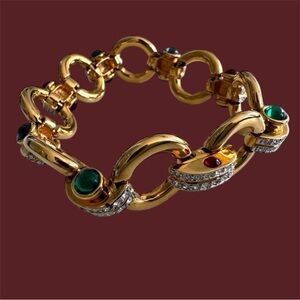 Joan Rivers Jewels Of India Colored Cabochons Link Bracelet Rhinestones 1990s